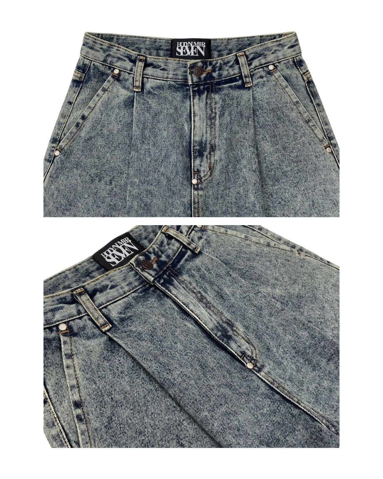 WASHING DENIM VINTAGE HALF PANTS_ Tinted Blue
