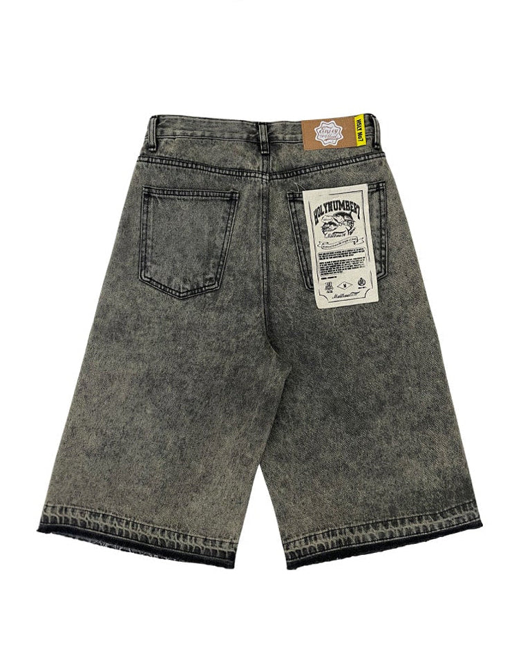 WASHING DENIM VINTAGE HALF PANTS_ Dark Grey