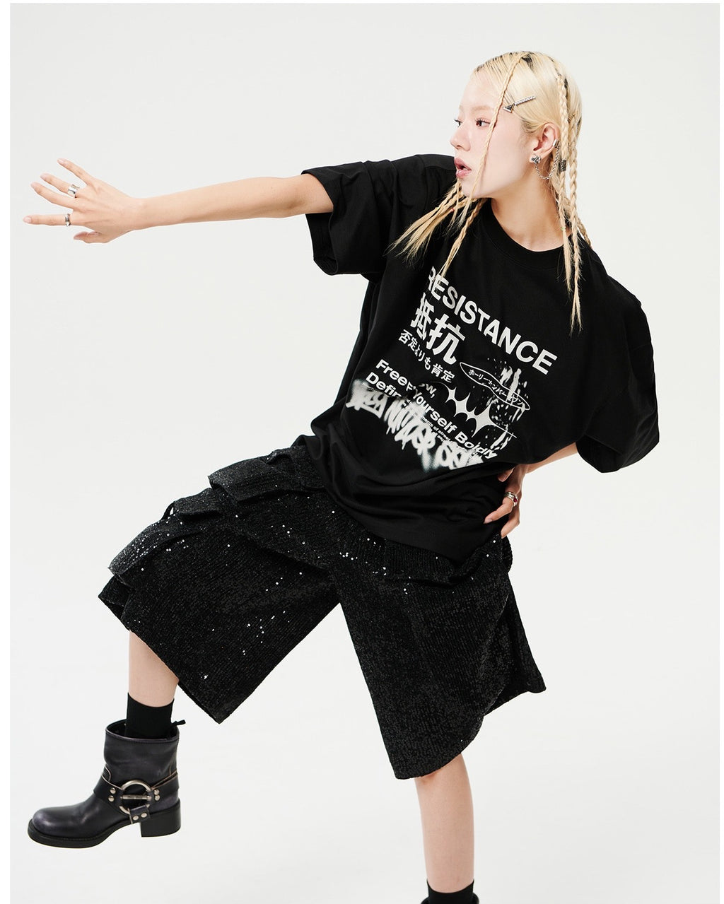 Oversized Hip Hop Dance Studio Resistance Graphics Short Sleeve T-Shirt