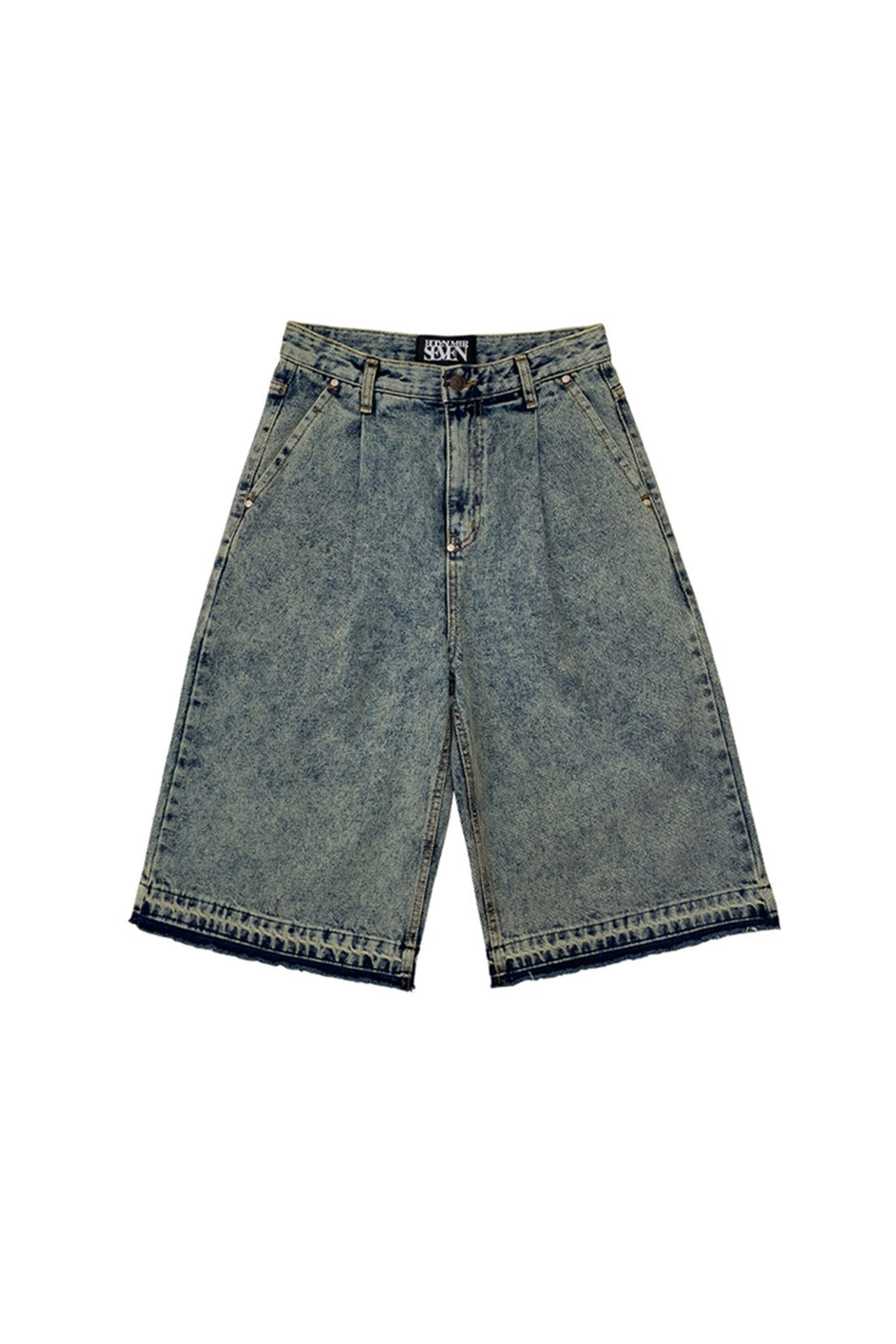 WASHING DENIM VINTAGE HALF PANTS_ Tinted Blue