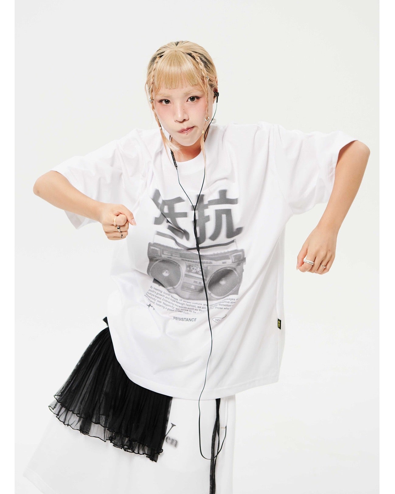 Oversized Hip Hop Dance Studio Radio Graphics Short Sleeve T-Shirt