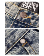 WASHING DENIM VINTAGE HALF PANTS_ Tinted Blue