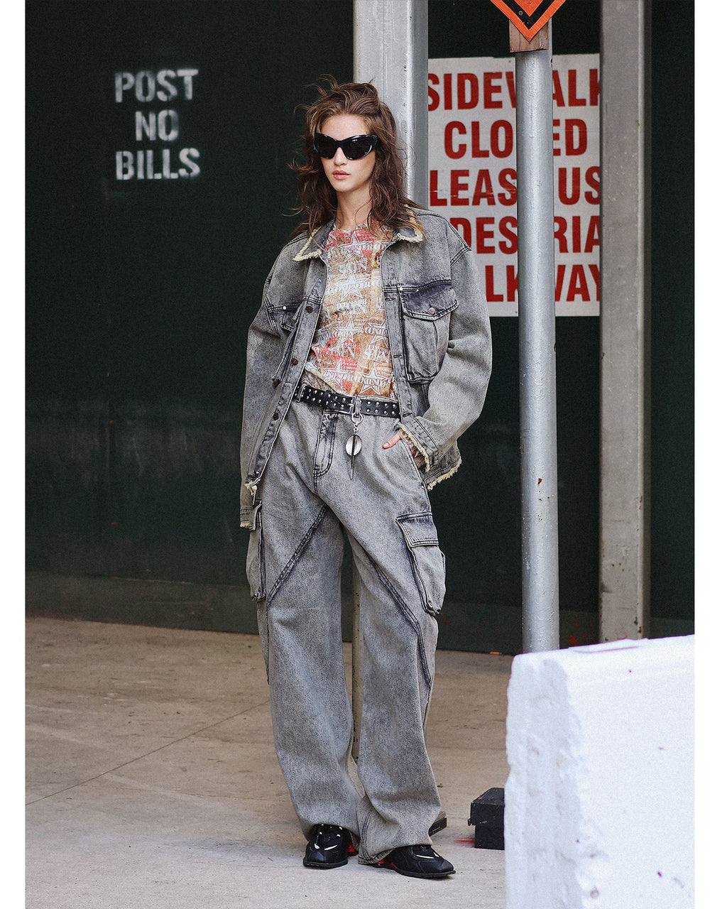 WASHING DENIM CARGO PANTS _ Dark Grey