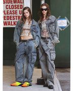 WASHING DENIM CARGO PANTS _ Dark Grey