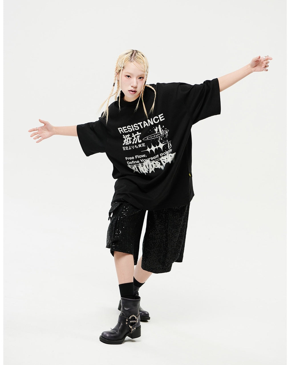 Oversized Hip Hop Dance Studio Resistance Graphics Short Sleeve T-Shirt