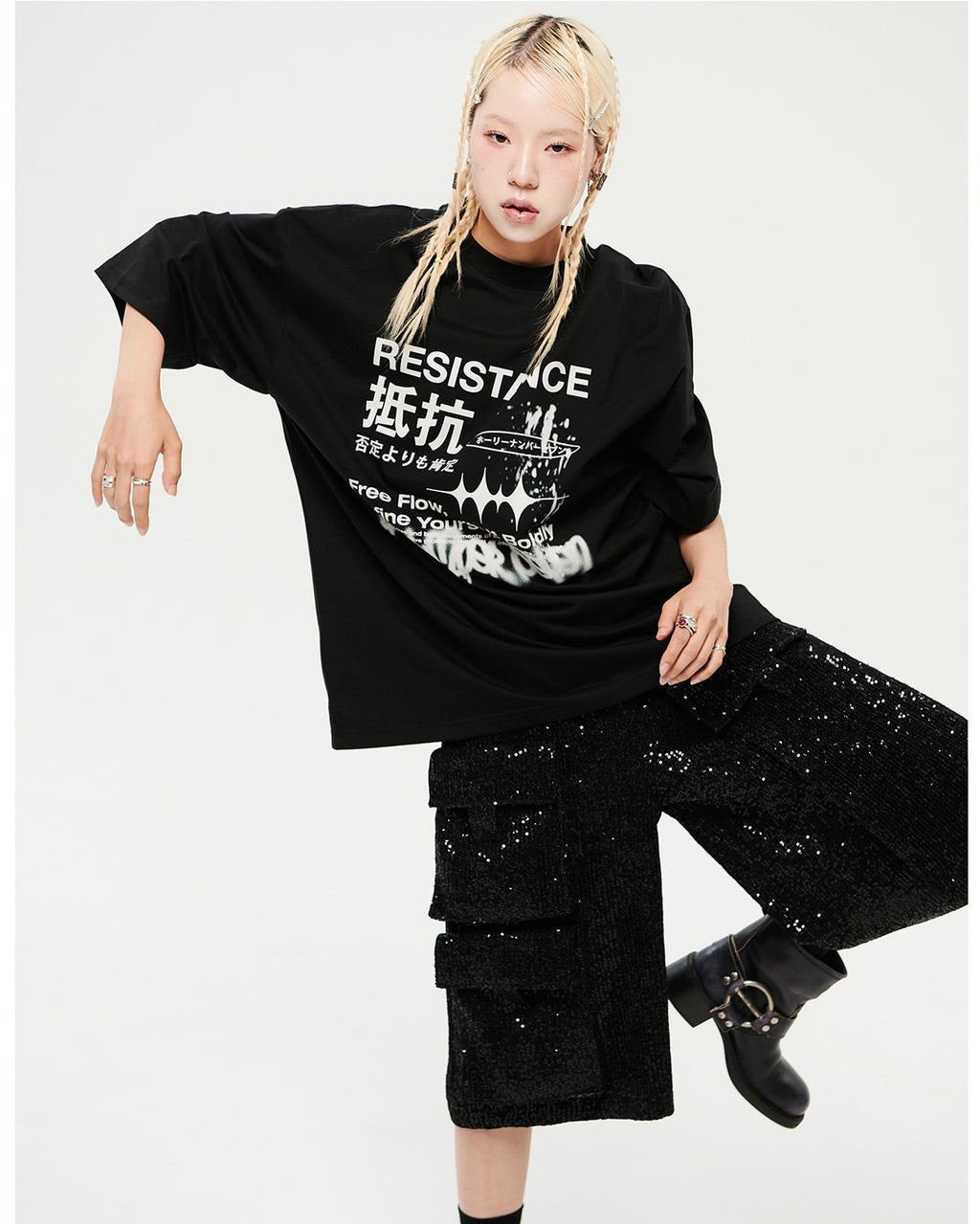 Oversized Hip Hop Dance Studio Resistance Graphics Short Sleeve T-Shirt