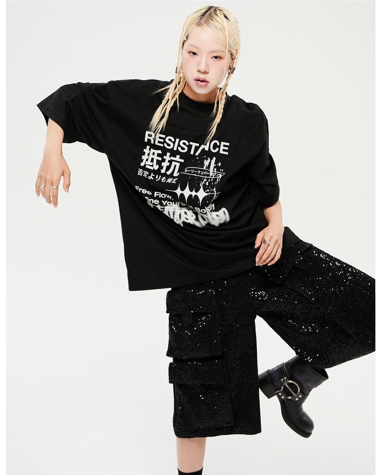 Oversized Hip Hop Dance Studio Resistance Graphics Short Sleeve T-Shirt