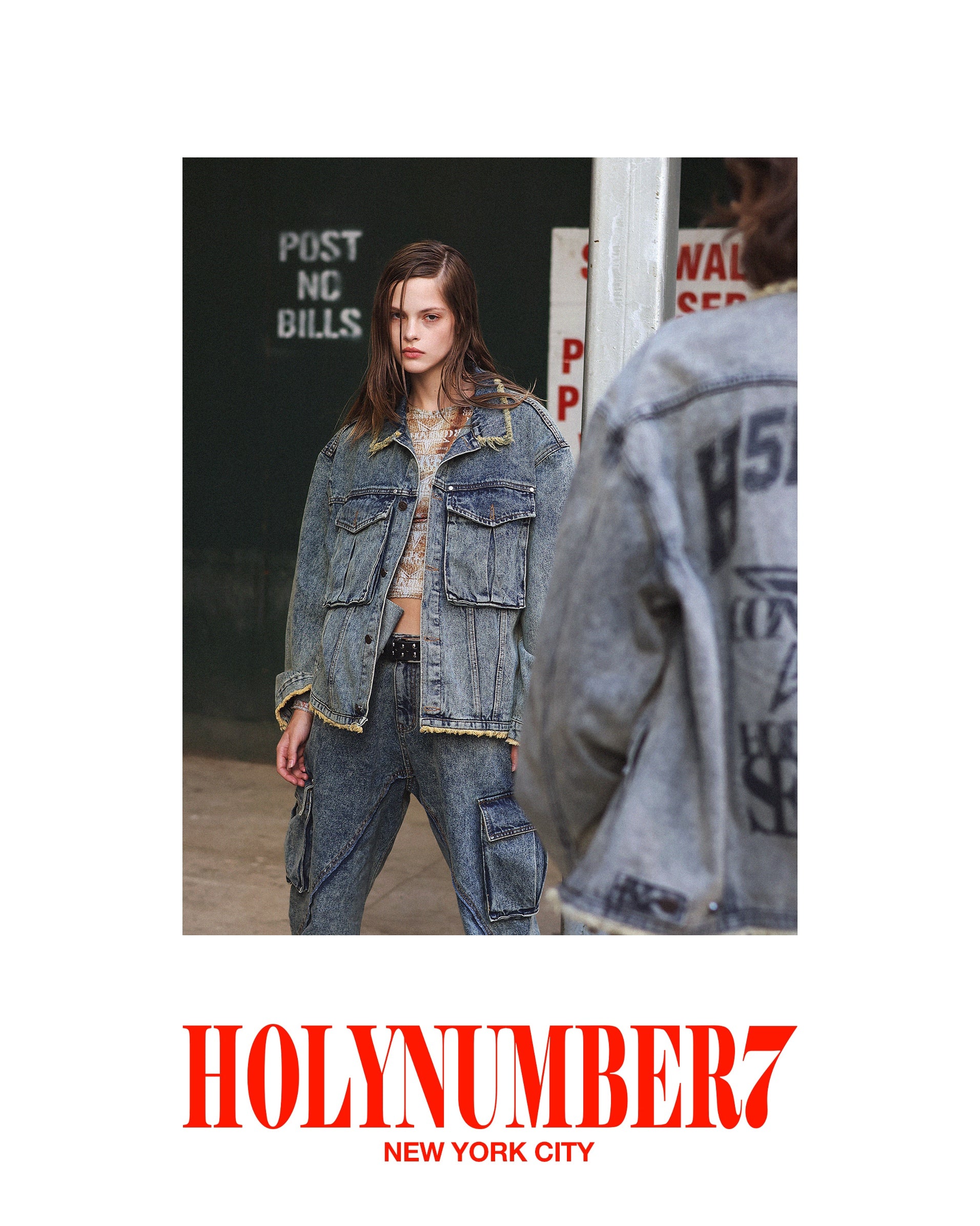 WASHING DENIM CARGO PANTS _ Tinted Blue