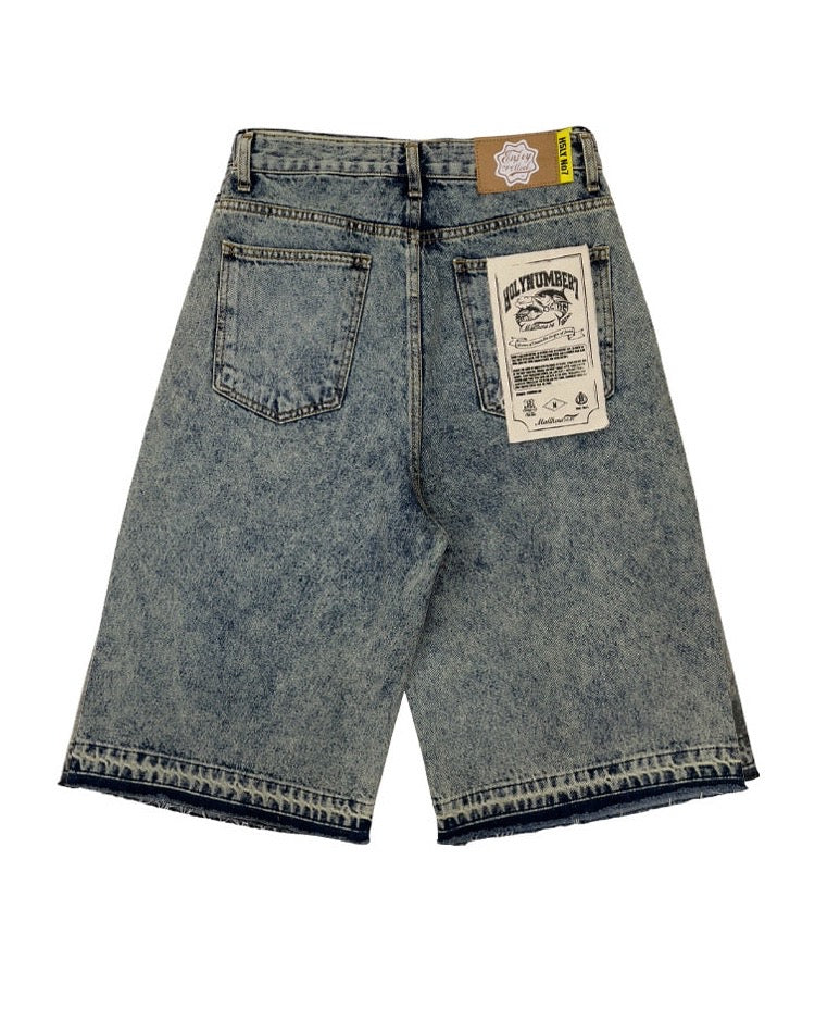 WASHING DENIM VINTAGE HALF PANTS_ Tinted Blue