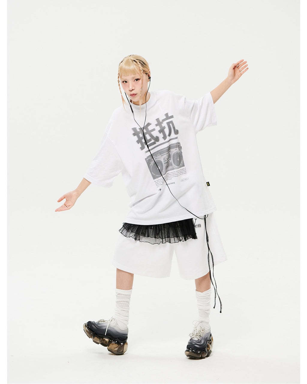 Oversized Hip Hop Dance Studio Radio Graphics Short Sleeve T-Shirt