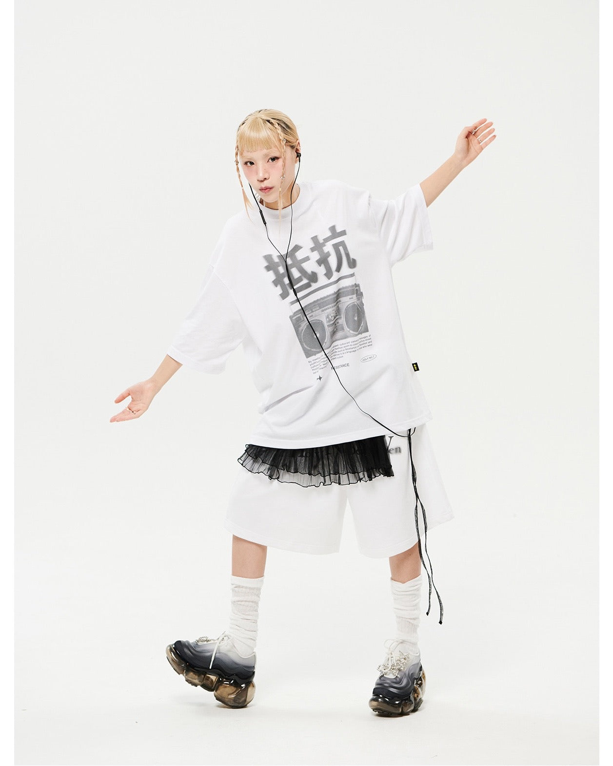 Oversized Hip Hop Dance Studio Radio Graphics Short Sleeve T-Shirt