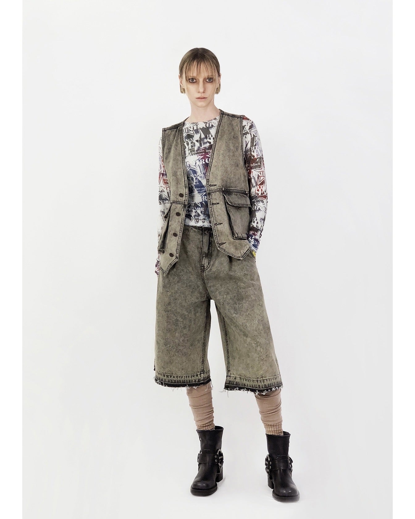 WASHING DENIM VINTAGE HALF PANTS_ Dark Grey