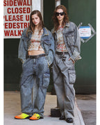 WASHING DENIM CARGO PANTS _ Tinted Blue