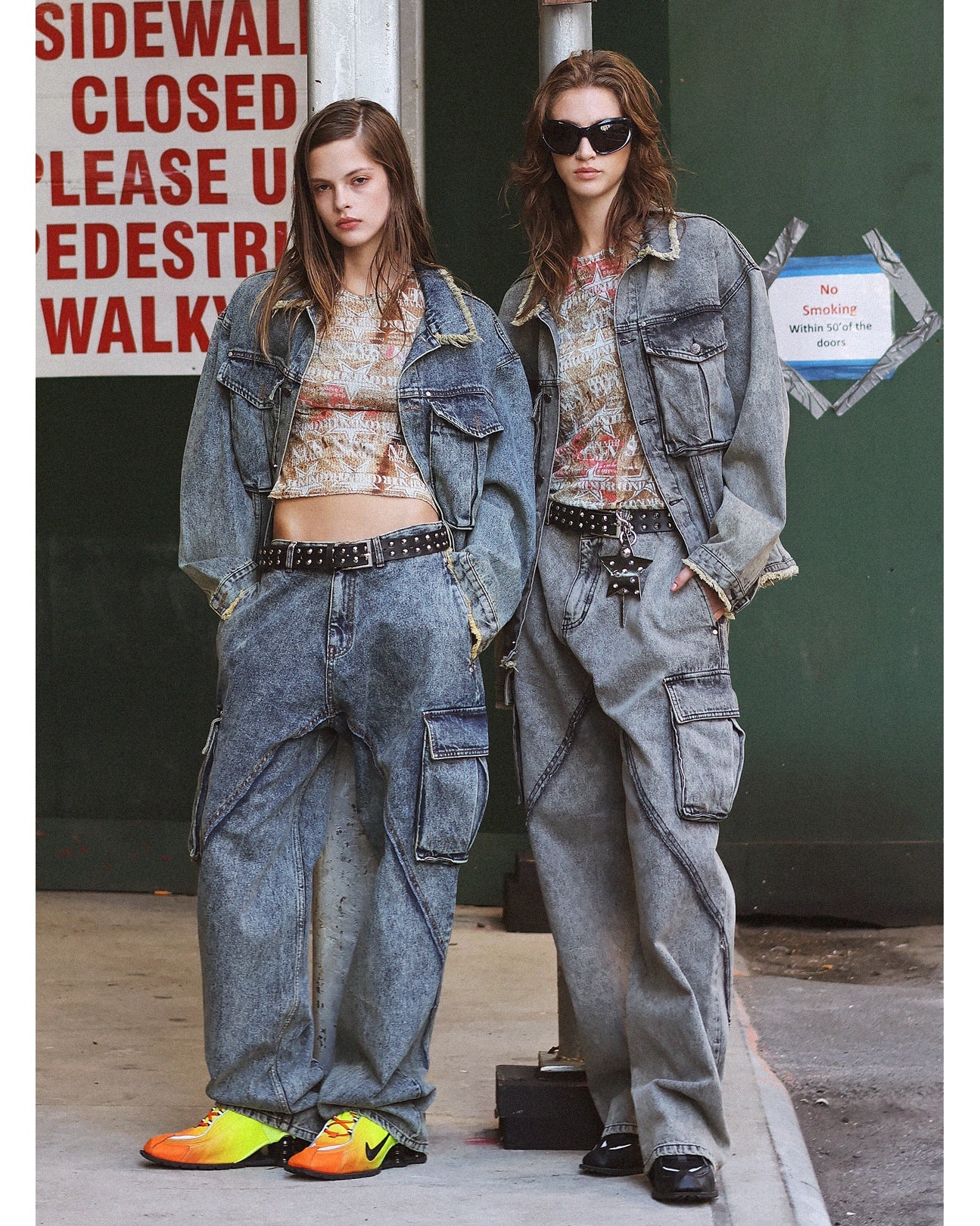 WASHING DENIM CARGO PANTS _ Tinted Blue