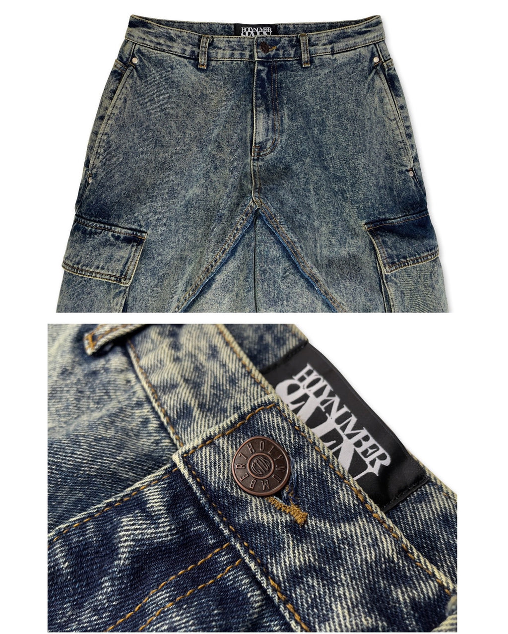 WASHING DENIM CARGO PANTS _ Tinted Blue