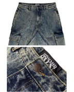 WASHING DENIM CARGO PANTS _ Tinted Blue