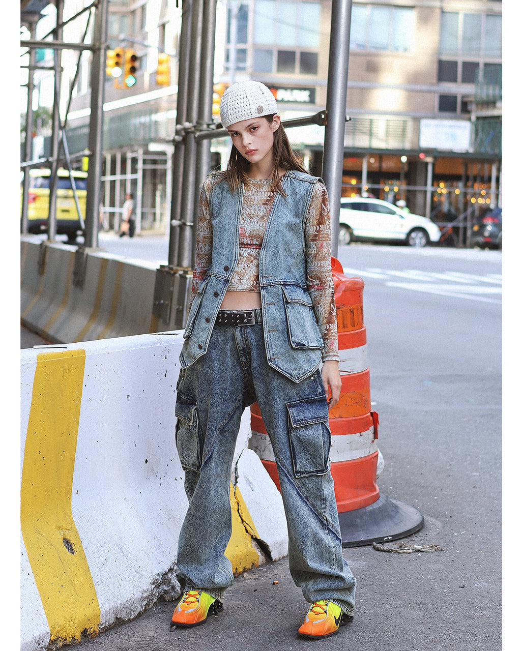 WASHING DENIM CARGO PANTS _ Tinted Blue