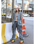 WASHING DENIM CARGO PANTS _ Tinted Blue