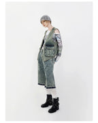 WASHING DENIM VINTAGE HALF PANTS_ Tinted Blue