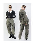 WASHING DENIM CARGO PANTS _ Dark Grey