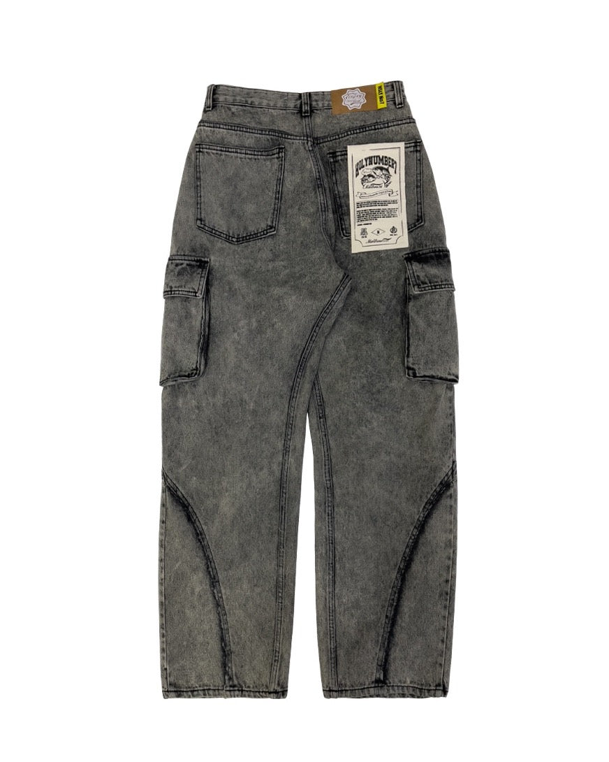 WASHING DENIM CARGO PANTS _ Dark Grey