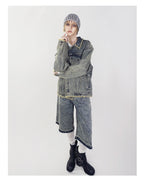 WASHING DENIM VINTAGE HALF PANTS_ Tinted Blue