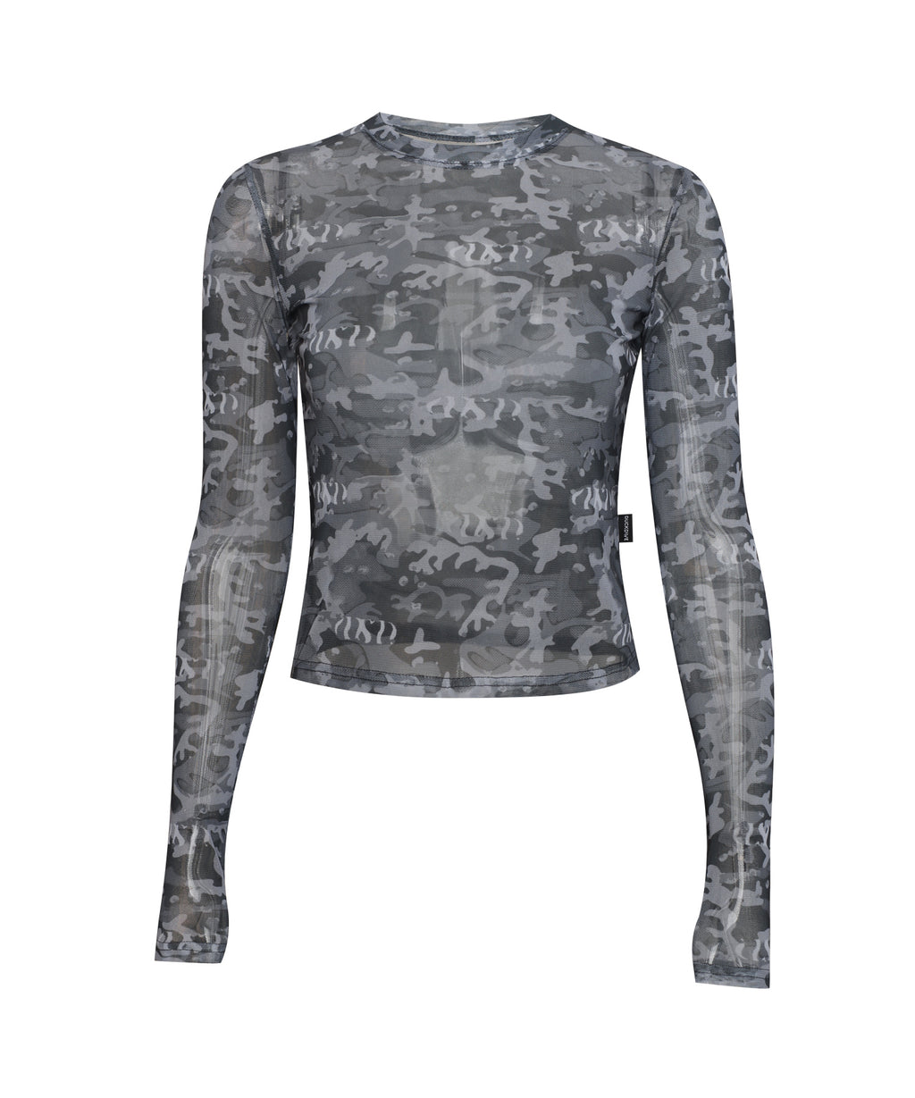 Camo see-through mesh long-sleeved_Charcoal