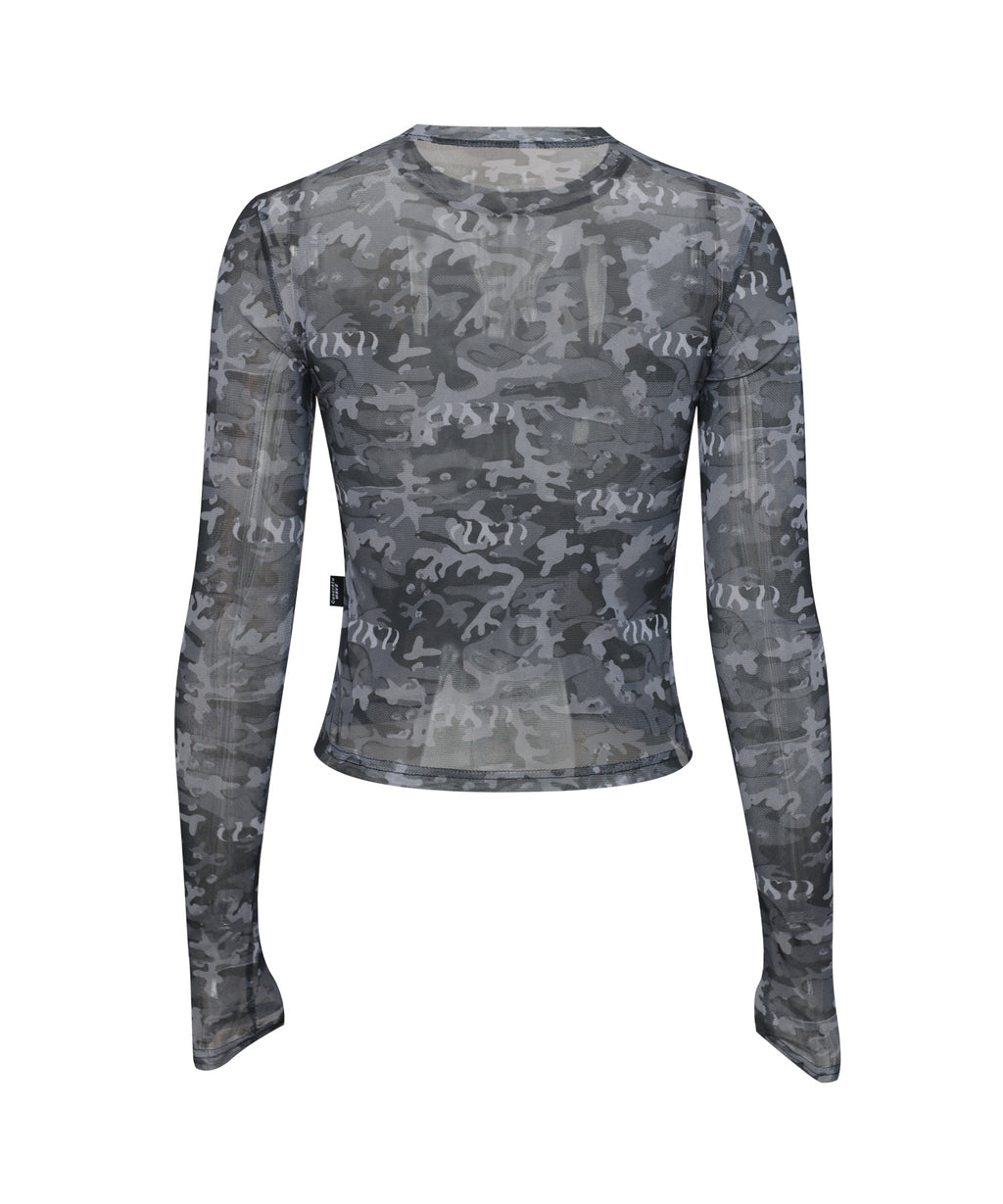 Camo see-through mesh long-sleeved_Charcoal