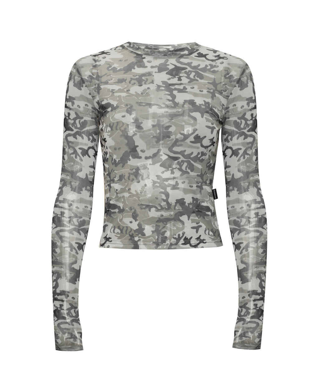 Camo see-through mesh long-sleeved_Khaki