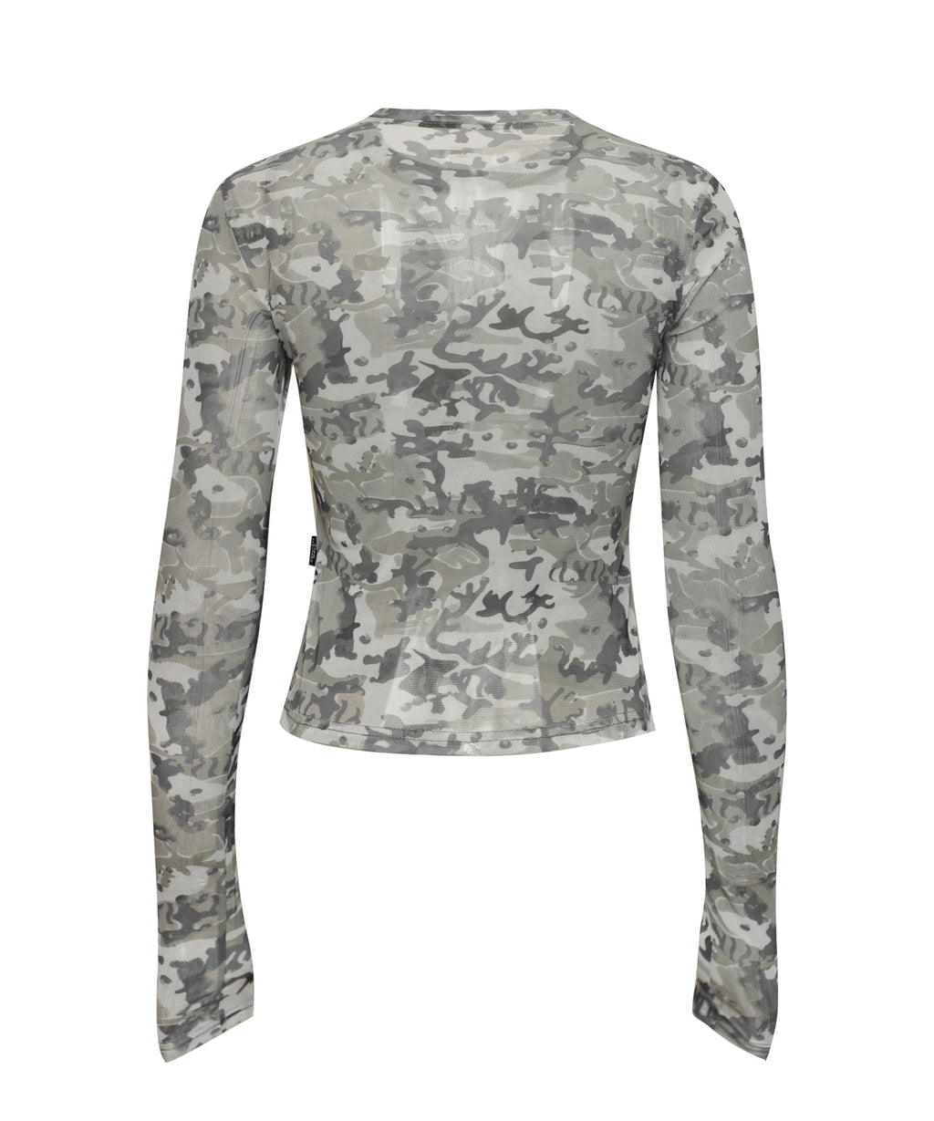 Camo see-through mesh long-sleeved_Khaki
