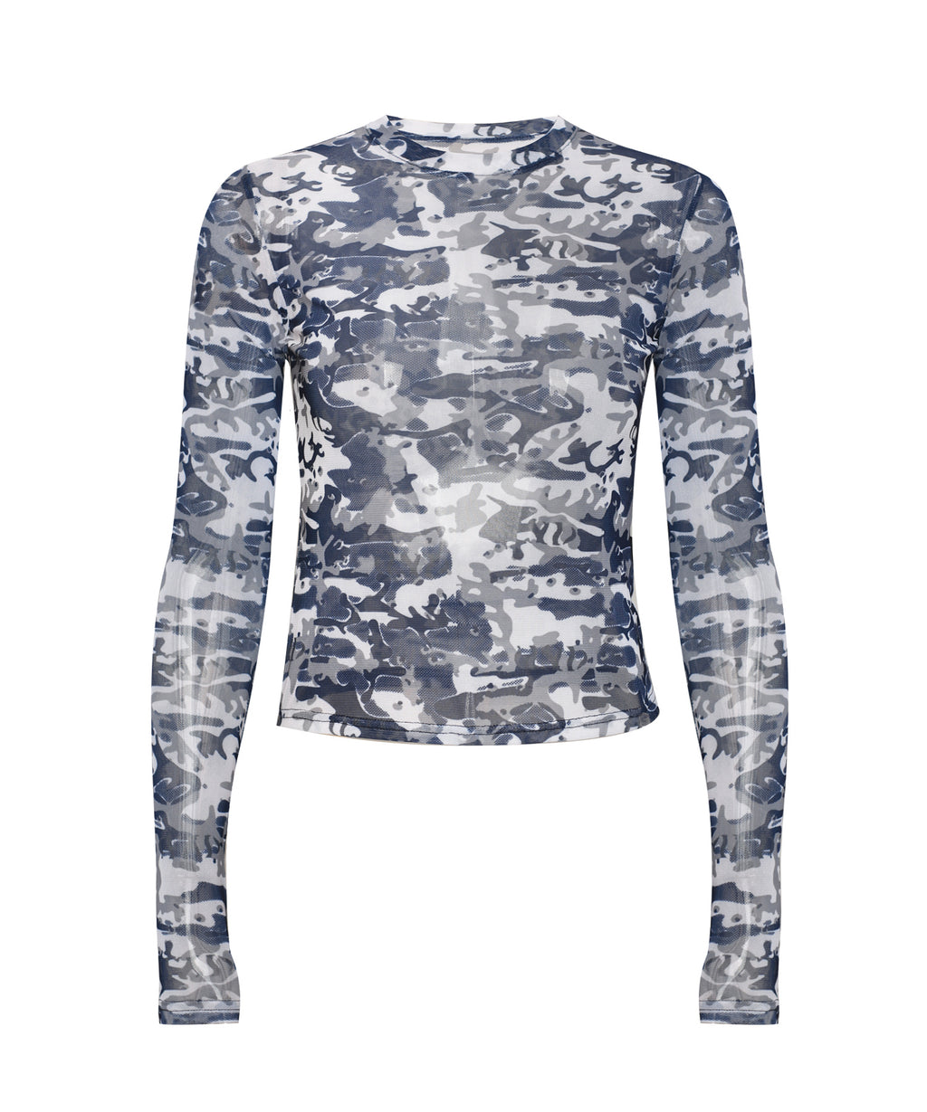 Camo see-through mesh long-sleeved_Navy